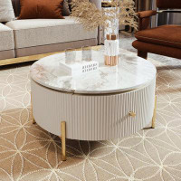 Mercer41 Modern Round Coffee Table with 2 Large Drawers Storage