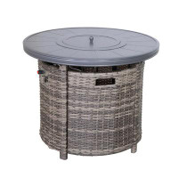 Red Barrel Studio Round Wicker Outdoor Fire Pit Table With Lid