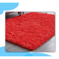 Everly Quinn Red Plush Shaggy Throw Carpets for Boy and Girls Room Dorm Living Room