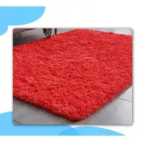 Everly Quinn Red Plush Shaggy Throw Carpets for Boy and Girls Room Dorm Living Room