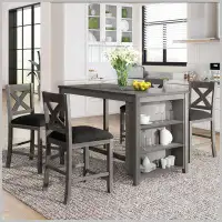 Gracie Oaks Rustic 5 Pieces Dining Room Wooden Bar Table Set With 4 Chairs