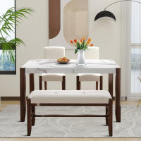 Red Barrel Studio 4-Piece Dining Set with Faux Marble Table and 2 Chairs and a Bench