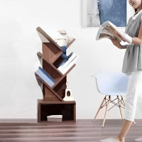 Ebern Designs 5 Tier Free Standing Tree Bookshelf With A Bottom Cabinet