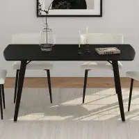 Ebern Designs Modern MDF & Metal Rectangular Dining Table - Black & Black