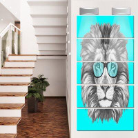 Made in Canada - Design Art 'Funny Lion with Blue Glasses' 5 Piece Painting Print on Metal Set