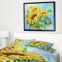 East Urban Home 'Three Sunflowers' Framed Oil Painting Print on Wrapped Canvas