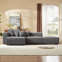 Latitude Run® Upholstered Sectional Sofa In Corduroy With 4 Pillows