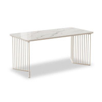 Orren Ellis 70.87" White Rectangular Stone + Iron Dining Table