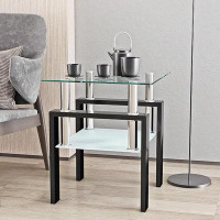 Brayden Studio Modern Glass End Table 2-Tier Tempered Glass Top Corner Table For Living Room, Side Table With Metal Legs