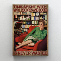 Trinx A Lady Reading Book On Chair - Time Spent With Vinyl Records And Books Gallery Wrapped Canvas - People Illustratio