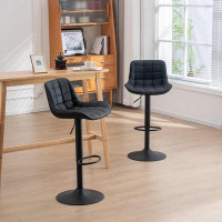 Hokku Designs Zager Swivel Adjustable Height Bar Stool Leather Barstools Upholstered Counter Stools Round Base
