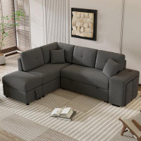 Latitude Run® 87.7" Convertible Sleeper, Sectional Pull Out Sofa Bed With Storage Ottoman, 2 Throw Pillows, 2 Stools, Wi
