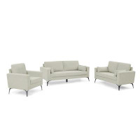 Ivy Bronx 3-piece Corduroy Beige Living Room Sofa Set With 3-seater, Loveseat, Chair, And 2 Pillows