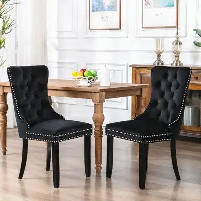 House of Hampton 2-Pcs Set,Blue Tufted Solid Wood Dining Chair With Nailhead Trim