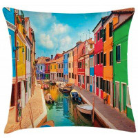 East Urban Home Ambesonne Venice Throw Pillow Cushion Cover, Colourful Buildings And Water Canal With Boats Burano Islan