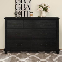 Gracie Oaks Rustic Farmhouse Style Solid Pine Wood Seven-Drawer Dresser For Living Room, Bedroom-36.6" H x 55.9" W x 18"