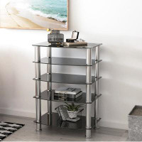 Latitude Run® 5-tier Glass End Table With Sleek Stainless Steel Frame,chic Black Finish