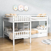Harriet Bee Twin Over Twin Wooden L-Shaped Bunk Beds, Quad Bed Frame