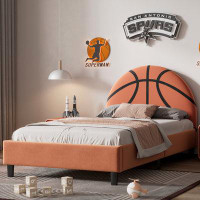 Latitude Run® Basketball Design Upholstered Twin Platform Bed Sport Style Bed for Boys & Girls, Teens, Orange