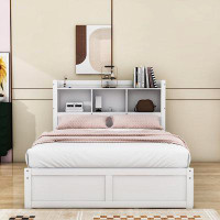 Red Barrel Studio Full Size Wood Platform Bed with Twin Size Trundle,Shelves and Drawers