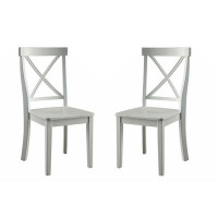 August Grove Contemporary 2Pcs Dining Chairs White Colour X-Cross Shaped Back Wooden Contour Seat Kitchen Dining Room Fu