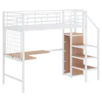 Mason & Marbles Twin Size Metal Loft Bed With Desk,Metal Grid,Ladder And Wardrobe