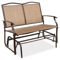 c&g home 2-Person Outdoor Swing Glider, Patio Loveseat, Steel Bench Rocker For Porch W/ Armrests - Brown