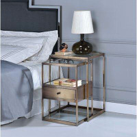 Latitude Run® 2 Piece Nesting Tables Set In Antique Brass And Clear Glass