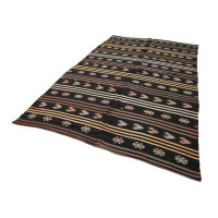 Rug N Carpet Striped Kilim Brown Striped Wool Handmade Area Rug