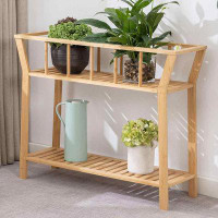 Red Barrel Studio Plant Stand Indoor Bamboo Potted Plant Shelf Table 2 Tier Tall Window-sill Pot Organizer Holder