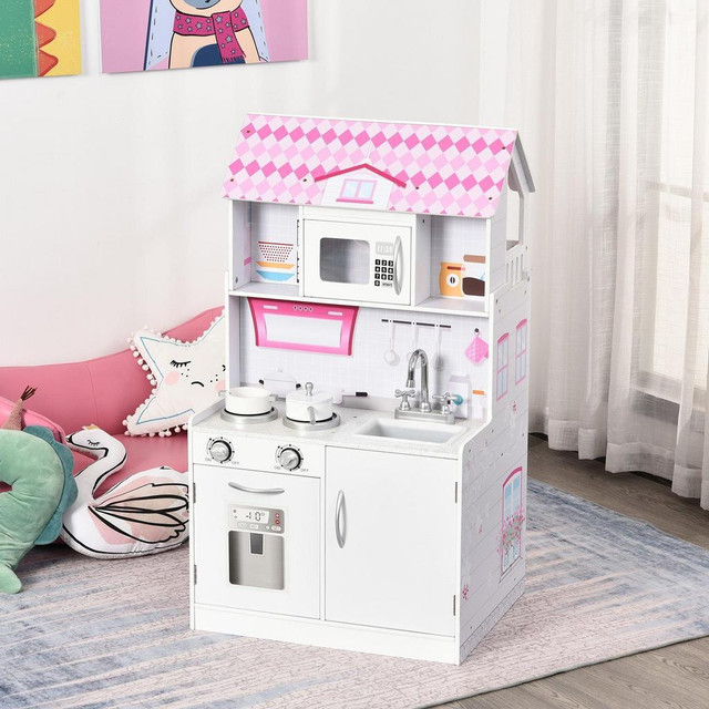 2 IN 1 MULTIFUNCTIONAL KIDS KITCHEN DOLL HOUSE TODDLER PRETEND PLAY TOY KITCHEN WITH ACCESSORIES REALISTIC PLAY COOKING in Toys & Games