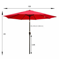 Arlmont & Co. Outdoor Patio Umbrella 10FT(3M)  WITHOUT FLAP ,8Pcs Ribs,With Tilt ,With Crank,Without Base, Red,Pole Size