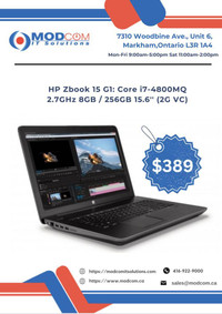 HP Zbook 15 G1 Laptop OFF Lease FOR SALE!! Intel Core i7-4800MQ 2.7GHz 8GB RAM 256GB-SSD 15.6-inch (2G VC)