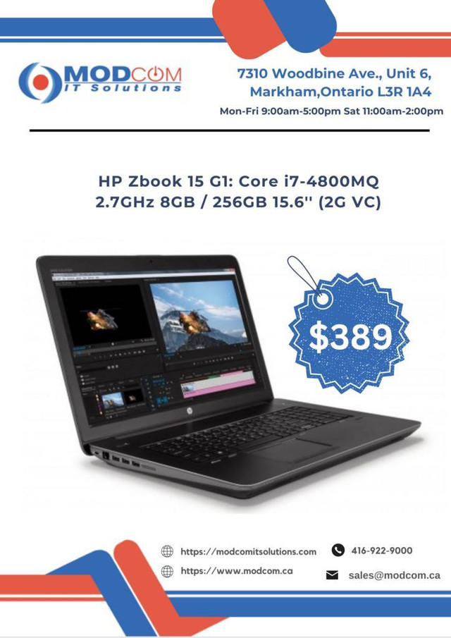 HP Zbook 15 G1 Laptop OFF Lease FOR SALE!! Intel Core i7-4800MQ 2.7GHz 8GB RAM 256GB-SSD 15.6-inch (2G VC) in Laptops