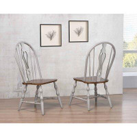 Sunset Trading Country Grove Solid Wood Windsor Back Side Chair in Distressed Light Grey With Medium Walnut Brown