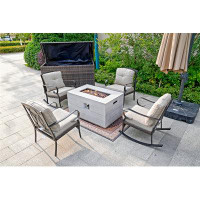 Winston Porter Cherry 4-Piece Gas Fire Pit Table Set , 2 Single Chairs, 2 Rocking Chairs And A A Storage Box