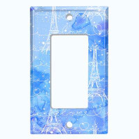 WorldAcc Metal Light Switch Plate Outlet Cover (Paris Eiffel Tower Teal Blue Cloud Love   - Single Toggle)