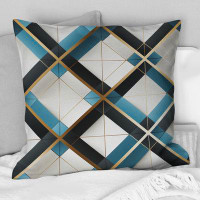 East Urban Home White And Blue Urban Gridlock Channel - Geometric Printed Throw Pillow