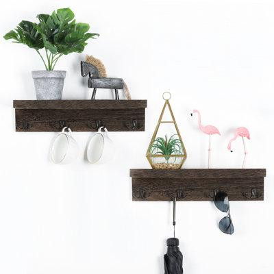 Loon Peak Cheris 16.1'' Wide Solid Wood 4 - Hook Wall Mounted Coat Rack with Storage in Other