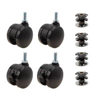 Outwater 1-1/8" Round Double Star Caster Inserts | 5/16-18 X 3/4" Threaded Stem | 2" Black Swivel Non Hooded Die Cast Me