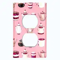 WorldAcc Metal Light Switch Plate Outlet Cover (Coffee Espresso Maker Pink - Single Duplex)