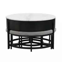 Ivy Bronx Modern Round Lift-Top Coffee Table With Storage & 3 Ottoman White & Black