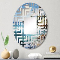 Design Art Turquoise Palm Tree Tropics - Maze Decorative Mirror|Oval
