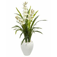 World Menagerie Artificial Cymbidium Orchid Floral Arrangement in Planter