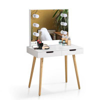 Ivy Bronx Wooden Vanity Table Makeup Dressing Desk With LED Light