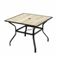 Wildon Home® Outdoor Patio Dining Table Square Metal Table With Umbrella Hole And Wood-Look Tabletop For Porch,Garden,Ba
