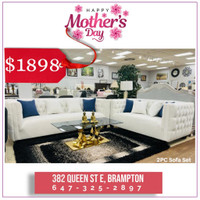 White Tufted Couch Set on Mothers Day Sale!