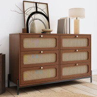Bay Isle Home™ Cannage Rattan Wood Closet 6-Drawer Dresser Wood Storage Cabinet Sideboard