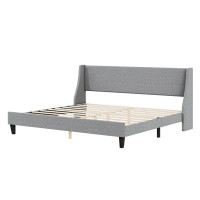 Ebern Designs Beanland Metal + Solid Wood Wingback Bed