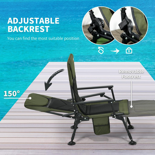 Fishing Bed Chair 55.1" L x 31.9" W x 24.8" H Dark Green in Exercise Equipment - Image 4